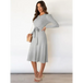 Women's crew neck ruffle cable knit sweater midi dress Nexellus