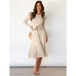 Women's crew neck ruffle cable knit sweater midi dress Nexellus