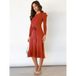 Women's crew neck ruffle cable knit sweater midi dress Nexellus