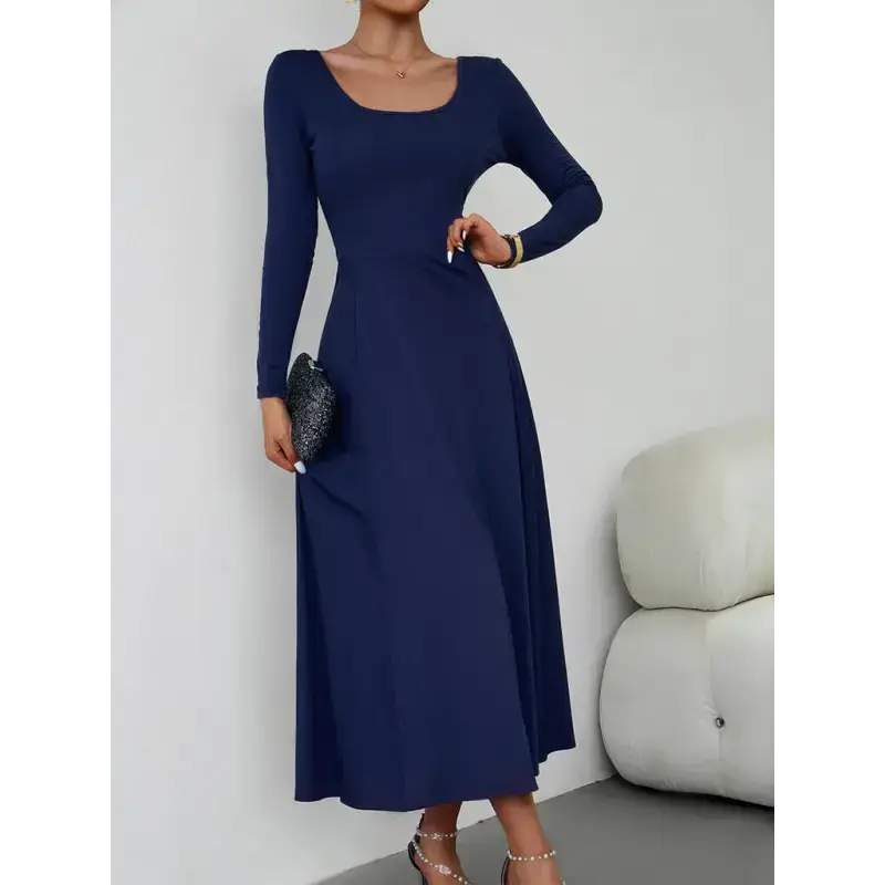 Women's fashion casual elegant waisted long sleeve dress Nexellus