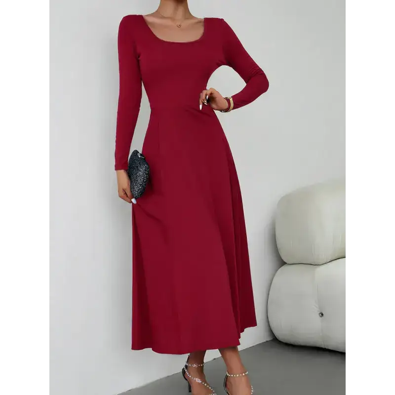 Women's fashion casual elegant waisted long sleeve dress Nexellus