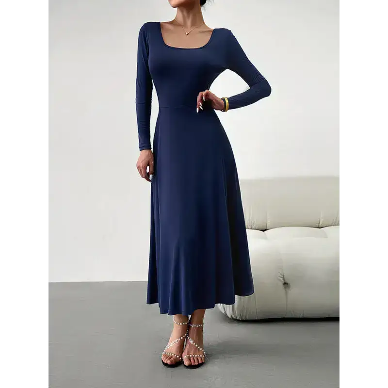 Women's fashion casual elegant waisted long sleeve dress Nexellus