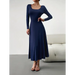 Women's fashion casual elegant waisted long sleeve dress Nexellus