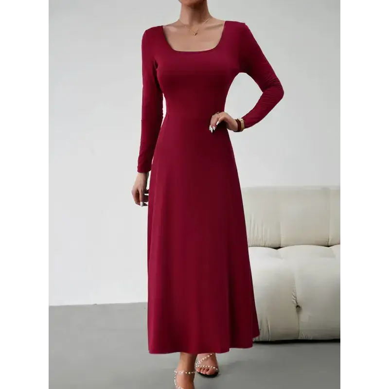 Women's fashion casual elegant waisted long sleeve dress Nexellus