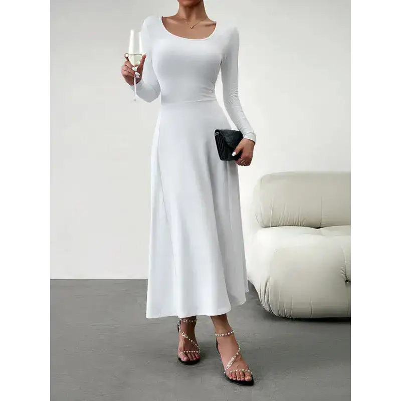 Women's fashion casual elegant waisted long sleeve dress Nexellus