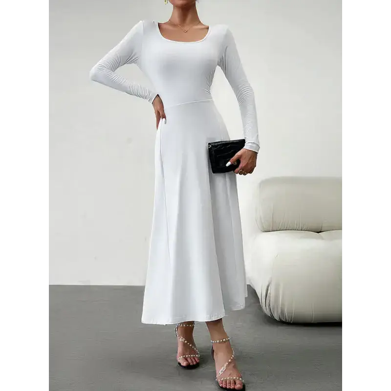 Women's fashion casual elegant waisted long sleeve dress Nexellus