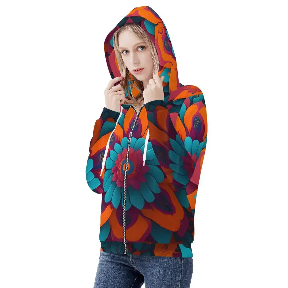 Womens floral fusion zip hoodie Nexellus