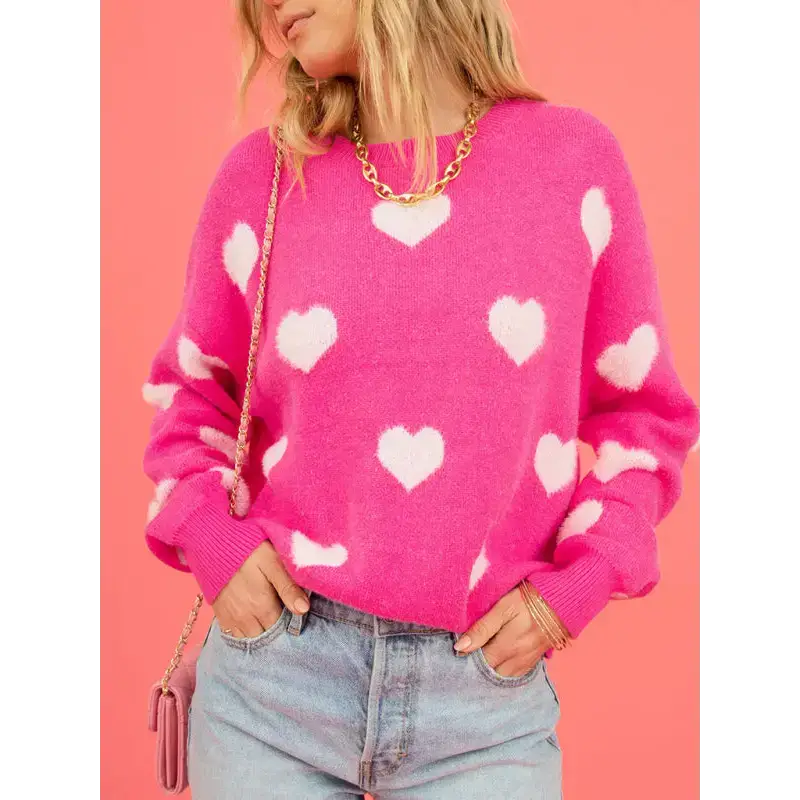 Women's heart valentine's day round neck pullover sweater Nexellus