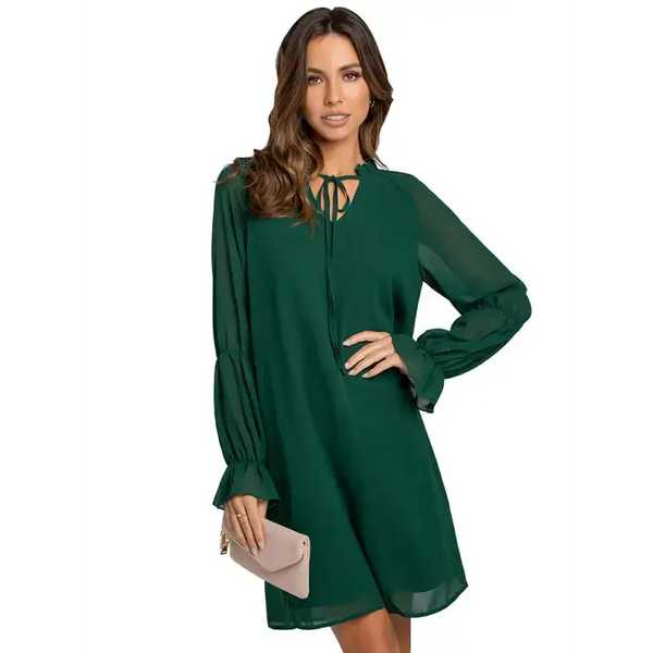 Women's loose flare sleeve solid color hollow out dress Nexellus