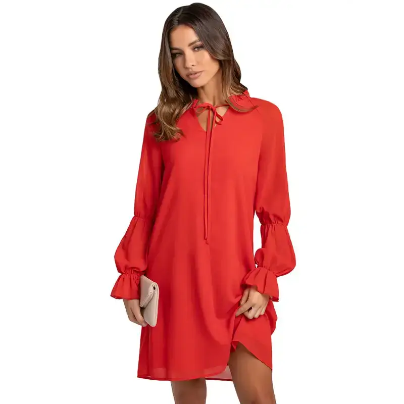 Women's loose flare sleeve solid color hollow out dress Nexellus