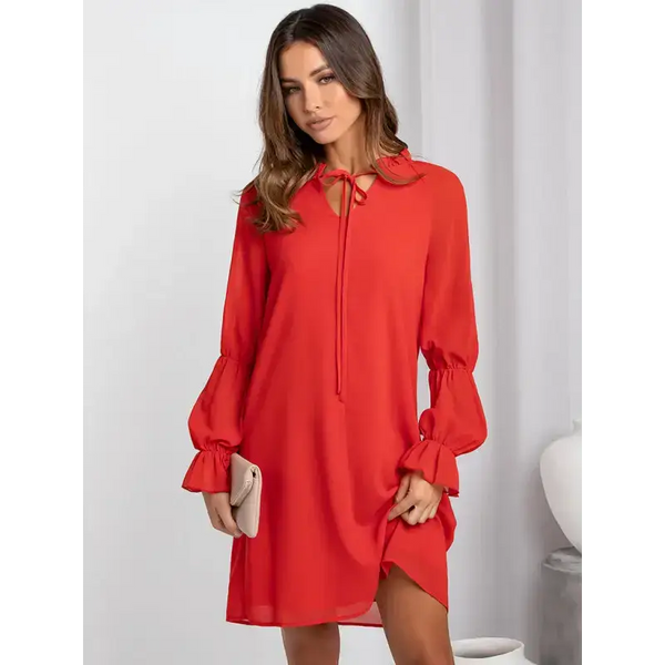 Women's loose flare sleeve solid color hollow out dress Nexellus