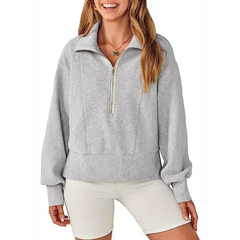 Women's loose zipper neck long sleeve sweatshirt top Nexellus