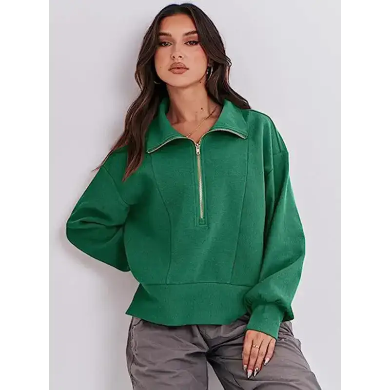 Women's loose zipper neck long sleeve sweatshirt top Nexellus