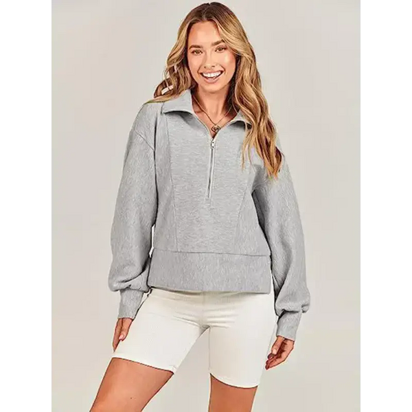 Women's loose zipper neck long sleeve sweatshirt top Nexellus