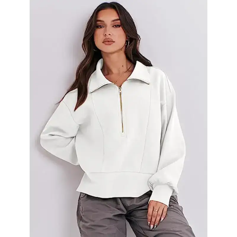 Women's loose zipper neck long sleeve sweatshirt top Nexellus