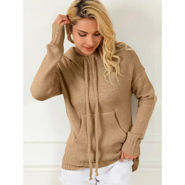 Women's mid-length loose drawstring pocket loose sweater Nexellus