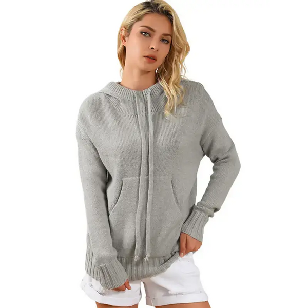 Women's mid-length loose drawstring pocket loose sweater Nexellus