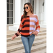 Women's patchwork striped contrasting crew neck sweater pullover Nexellus