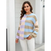 Women's patchwork striped contrasting crew neck sweater pullover Nexellus