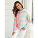 Women's patchwork striped contrasting crew neck sweater pullover Nexellus