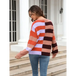 Women's patchwork striped contrasting crew neck sweater pullover Nexellus