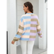 Women's patchwork striped contrasting crew neck sweater pullover Nexellus