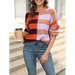 Women's patchwork striped contrasting crew neck sweater pullover Nexellus