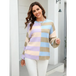 Women's patchwork striped contrasting crew neck sweater pullover Nexellus