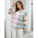 Women's patchwork striped contrasting crew neck sweater pullover Nexellus