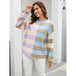 Women's patchwork striped contrasting crew neck sweater pullover Nexellus