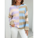 Women's patchwork striped contrasting crew neck sweater pullover Nexellus