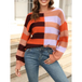 Women's patchwork striped contrasting crew neck sweater pullover Nexellus