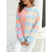 Women's patchwork striped contrasting crew neck sweater pullover Nexellus