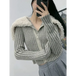 Women's plush neck striped knitted cardigan Nexellus