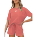 Women's short sleeve loungewear solid color casual waffle two-piece Nexellus