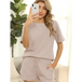 Women's short sleeve loungewear solid color casual waffle two-piece Nexellus