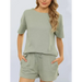 Women's short sleeve loungewear solid color casual waffle two-piece Nexellus