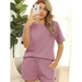 Women's short sleeve loungewear solid color casual waffle two-piece Nexellus