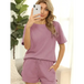 Women's short sleeve loungewear solid color casual waffle two-piece Nexellus