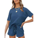 Women's short sleeve loungewear solid color casual waffle two-piece Nexellus