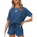 Women's short sleeve loungewear solid color casual waffle two-piece Nexellus