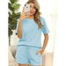 Women's short sleeve loungewear solid color casual waffle two-piece Nexellus