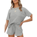 Women's short sleeve loungewear solid color casual waffle two-piece Nexellus