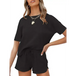 Women's short sleeve loungewear solid color casual waffle two-piece Nexellus