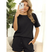 Women's short sleeve loungewear solid color casual waffle two-piece Nexellus