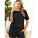 Women's short sleeve loungewear solid color casual waffle two-piece Nexellus