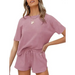 Women's short sleeve loungewear solid color casual waffle two-piece Nexellus