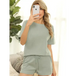 Women's short sleeve loungewear solid color casual waffle two-piece Nexellus