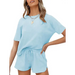 Women's short sleeve loungewear solid color casual waffle two-piece Nexellus