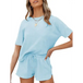 Women's short sleeve loungewear solid color casual waffle two-piece Nexellus